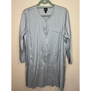 Eileen Fisher Long sleeve Tunic Shirt Band Collar Sz L Silvery Blue 100% Silk